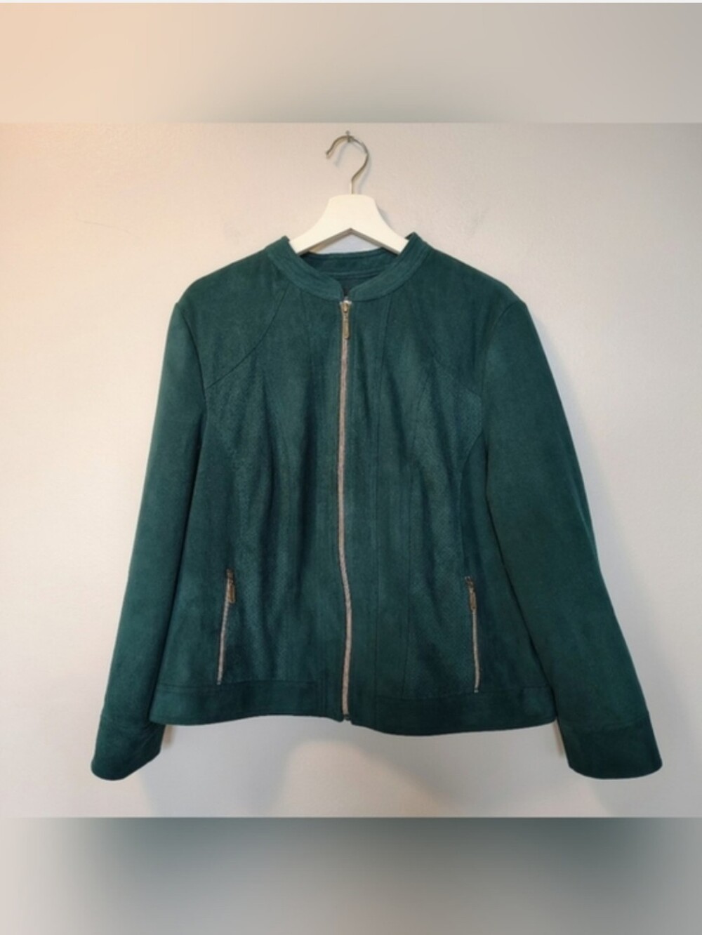 Northern Reflections Dark Green Teal Faux Suede Bomber Jacket